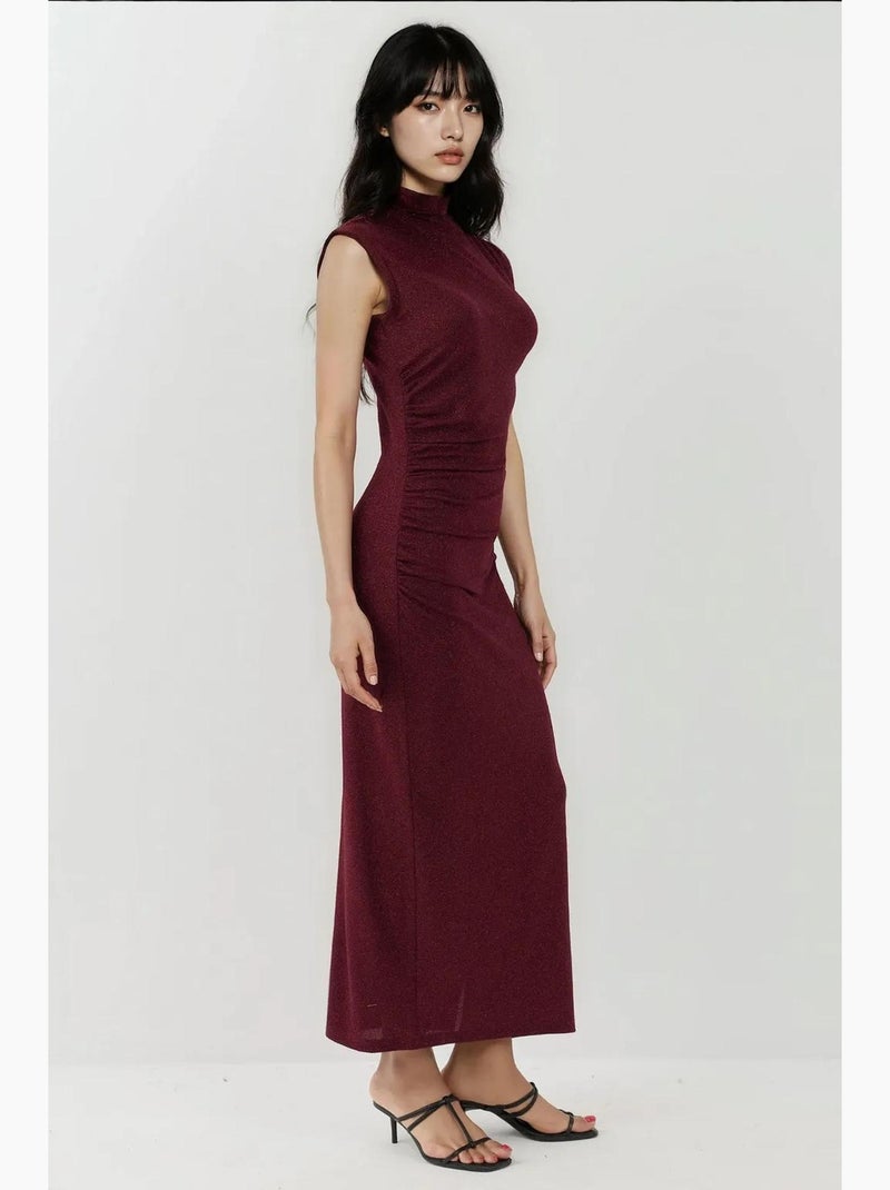 Robe mi-longue moulante sans manches avec col ras du cou et fermeture éclair hiccup Rouge bordeaux - Kiabi