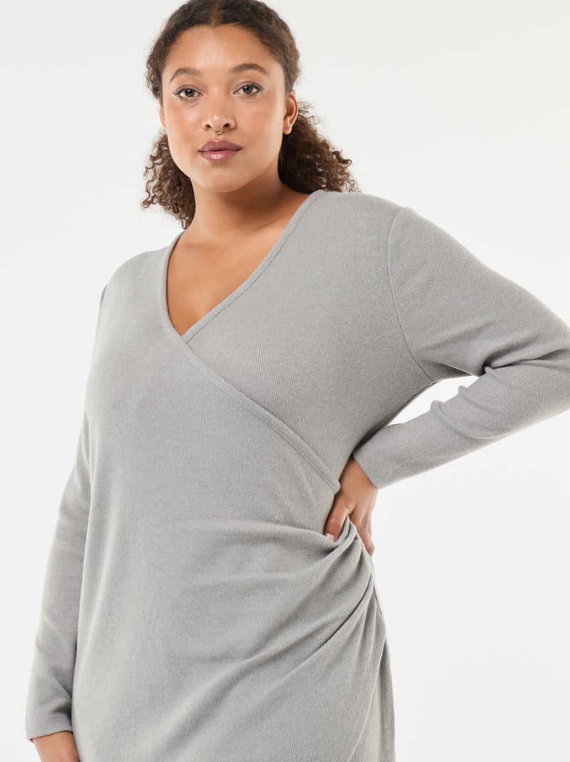 Robe mi-longue portefeuille en maille Gris - Kiabi