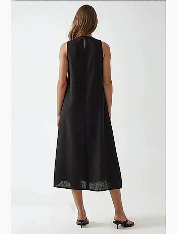 Robe mi-longue sans manches à col ras du cou en lin hiccup