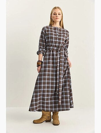 Robe midi à carreaux luci avec ceinture lucci