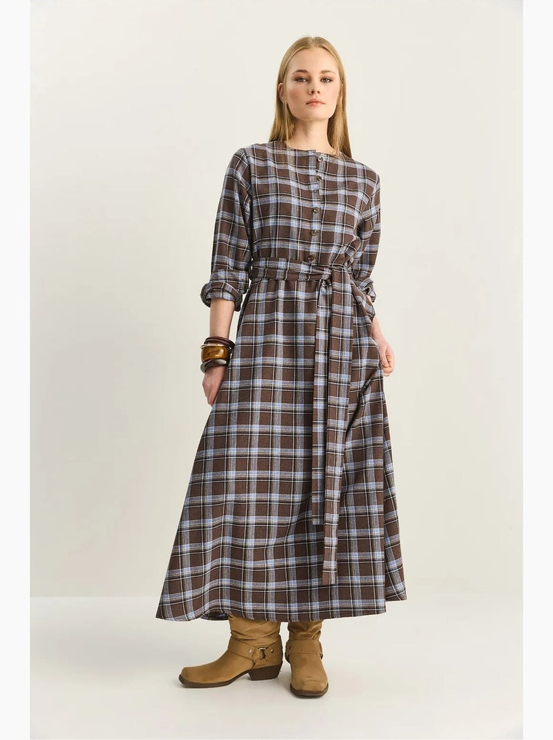 Robe midi à carreaux luci avec ceinture lucci Marron - Kiabi