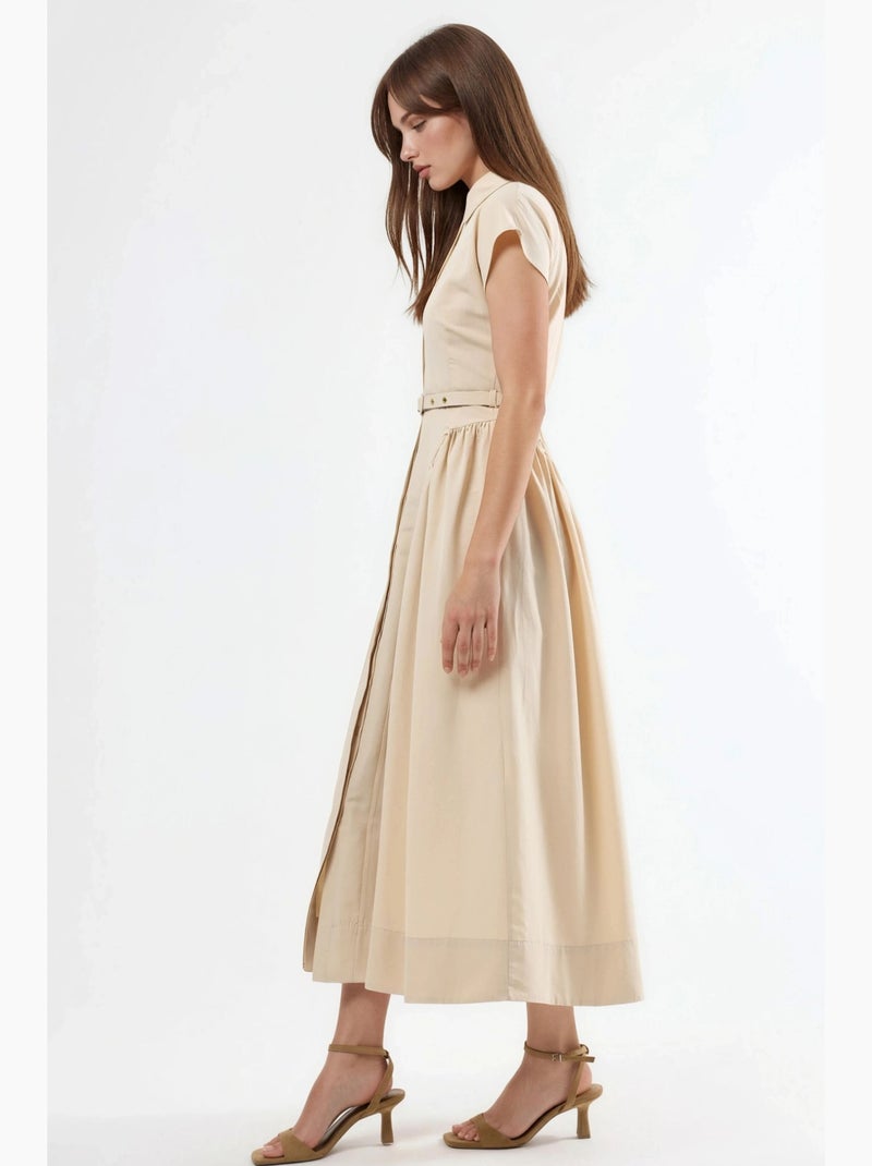 Robe midi à ceinture avec col chemise busem Beige argile - Kiabi