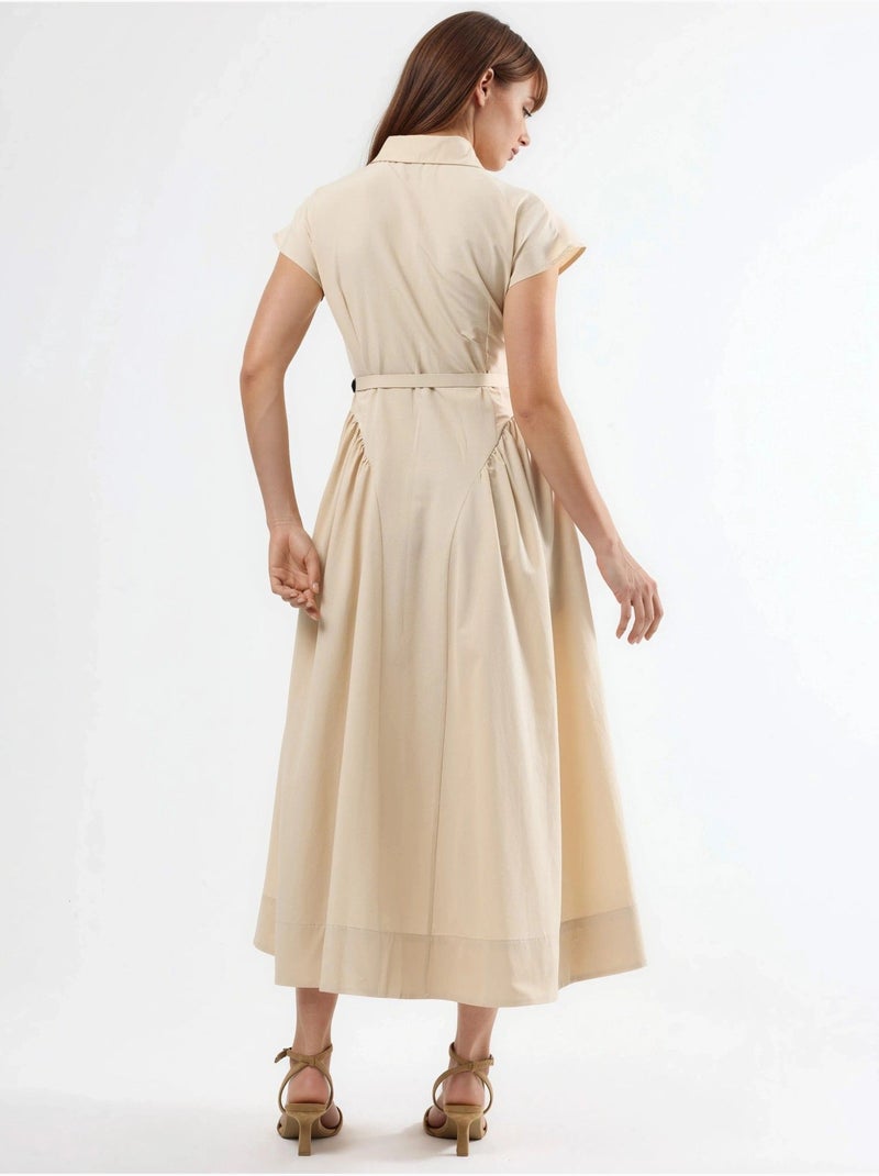 Robe midi à ceinture avec col chemise busem Beige argile - Kiabi