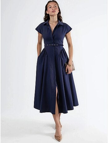 Robe midi à ceinture avec col chemise busem