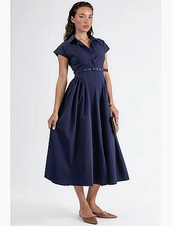 Robe midi à ceinture avec col chemise busem
