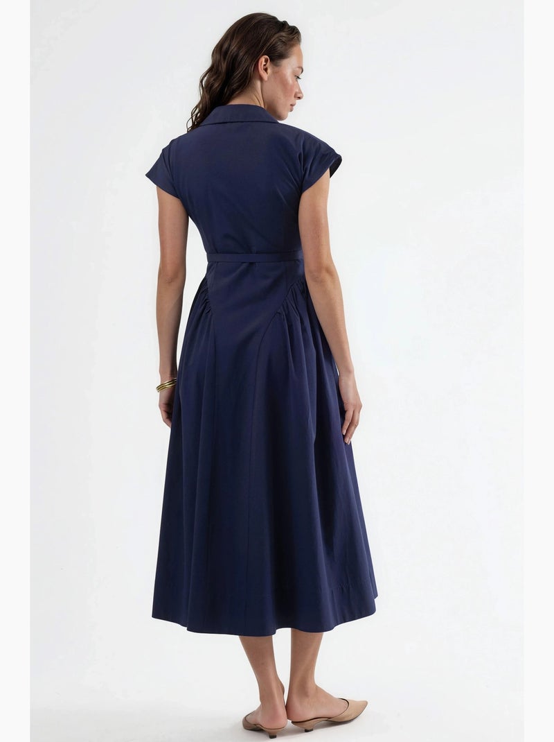 Robe midi à ceinture avec col chemise busem Bleu marine - Kiabi