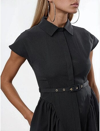 Robe midi à ceinture avec col chemise busem