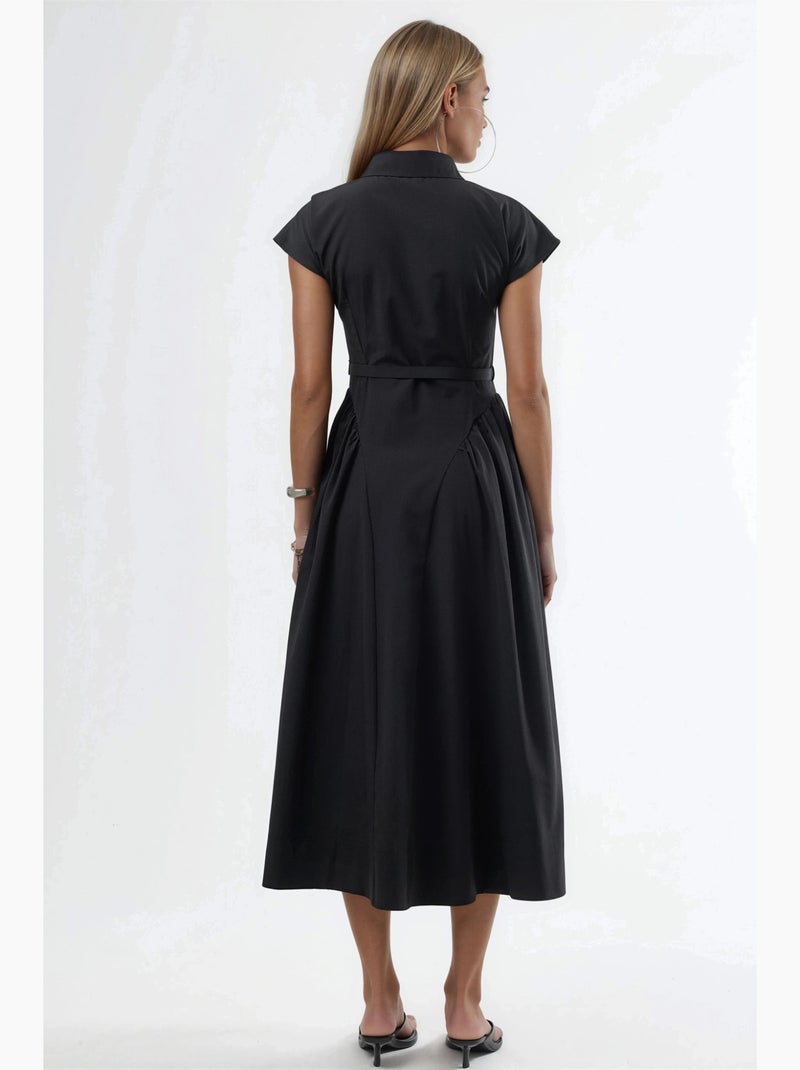 Robe midi à ceinture avec col chemise busem Noir - Kiabi