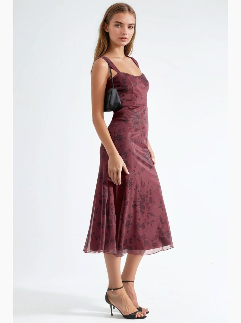 Robe midi à col cœur fleuri hiccup Rouge bordeaux - Kiabi