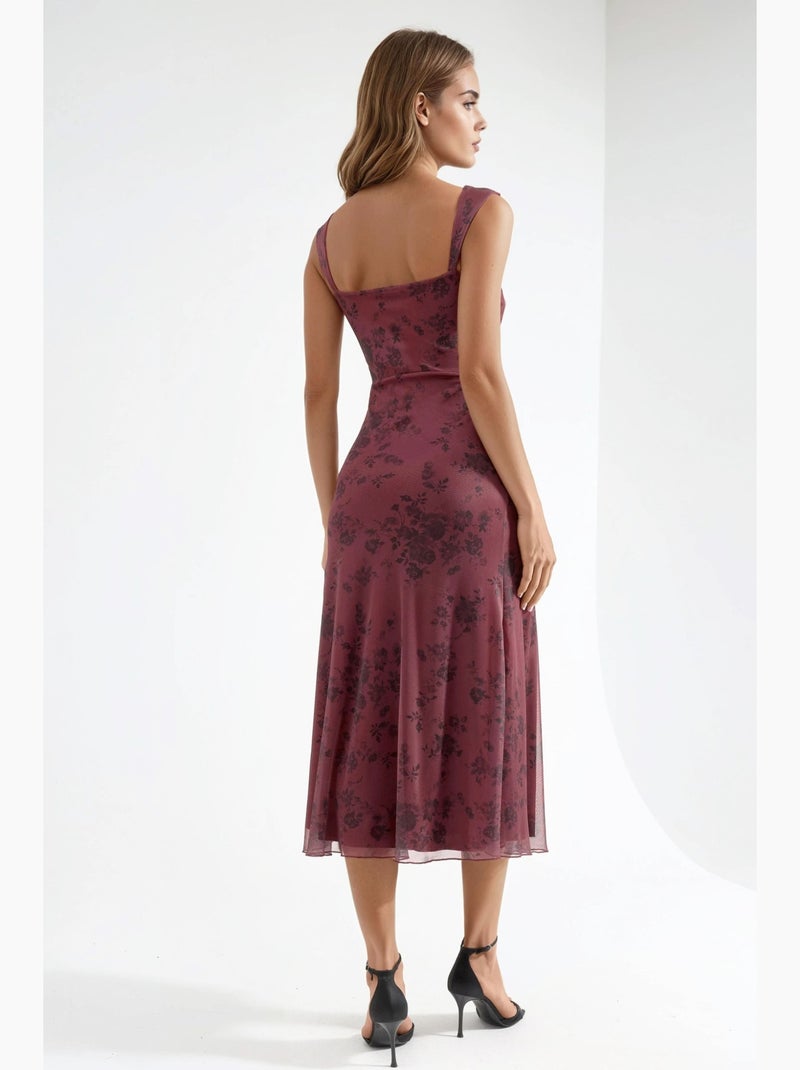 Robe midi à col cœur fleuri hiccup Rouge bordeaux - Kiabi