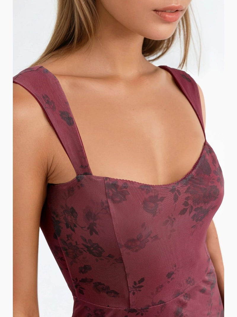 Robe midi à col cœur fleuri hiccup Rouge bordeaux - Kiabi