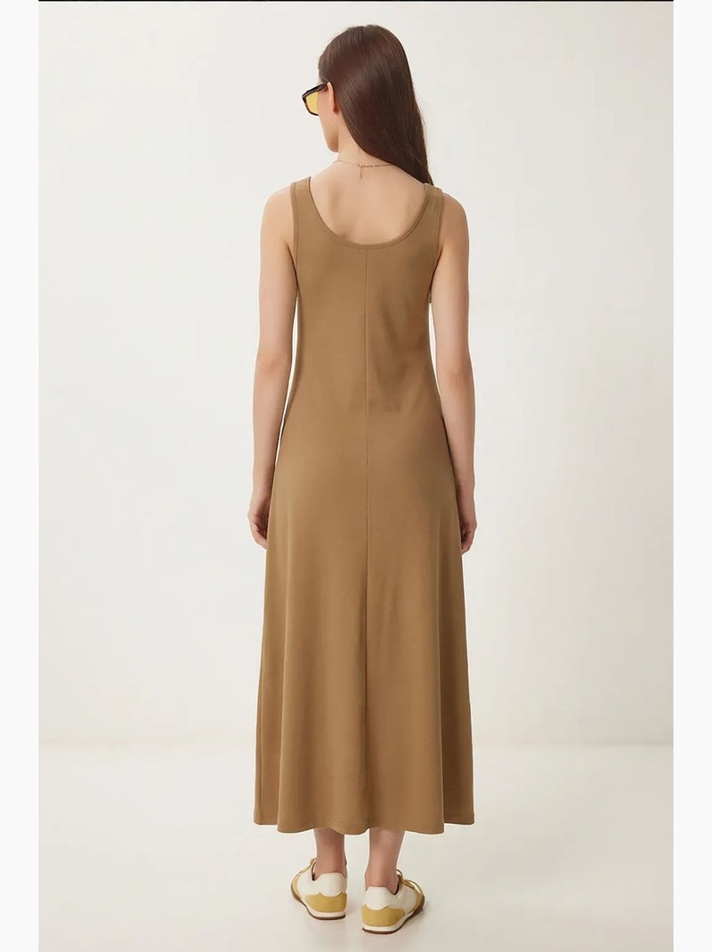 Robe midi à col en u istanbul Camel - Kiabi
