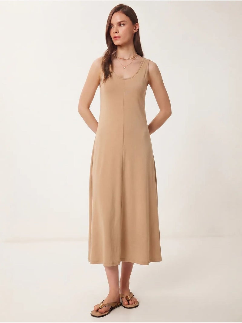 Robe midi à col en u istanbul Grège - Kiabi