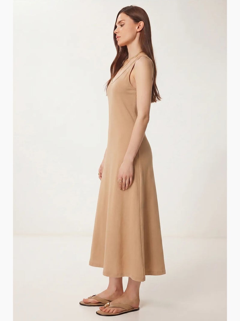 Robe midi à col en u istanbul Grège - Kiabi