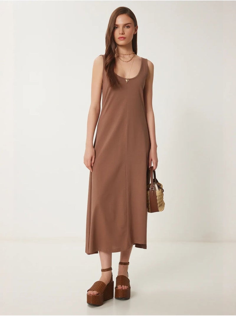 Robe midi à col en u istanbul Marron chocolat - Kiabi