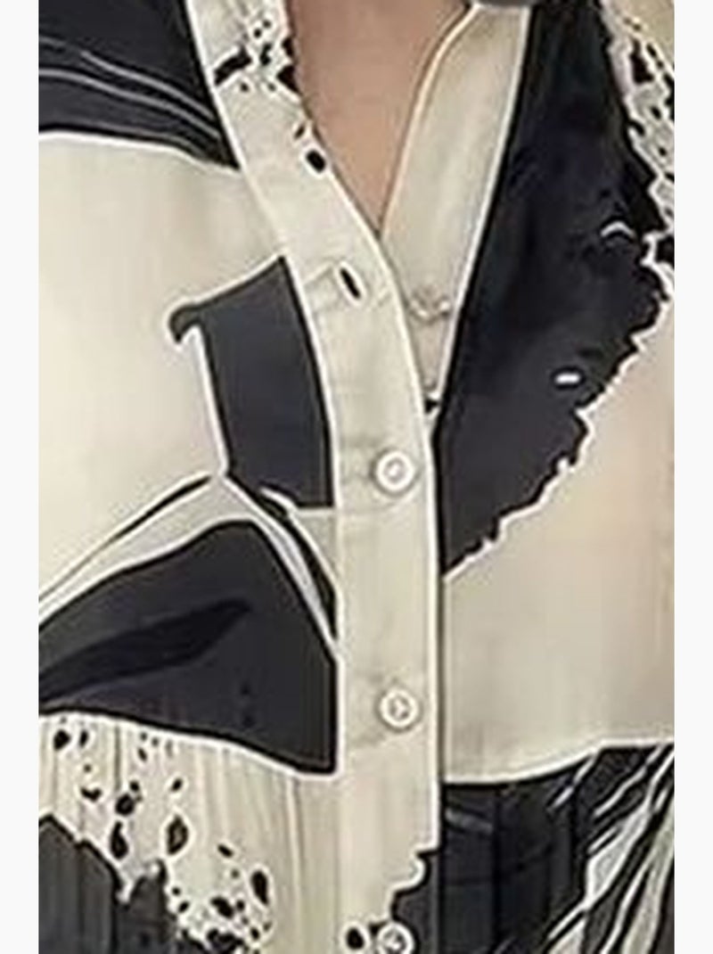 Robe midi à col en v abstrait et manches longues lucci Crème - Kiabi