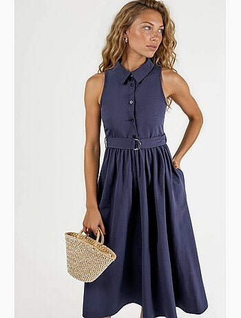 Robe midi à col en v et ceinture busem