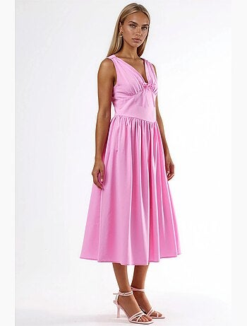 Robe midi à col en v et détail noué busem