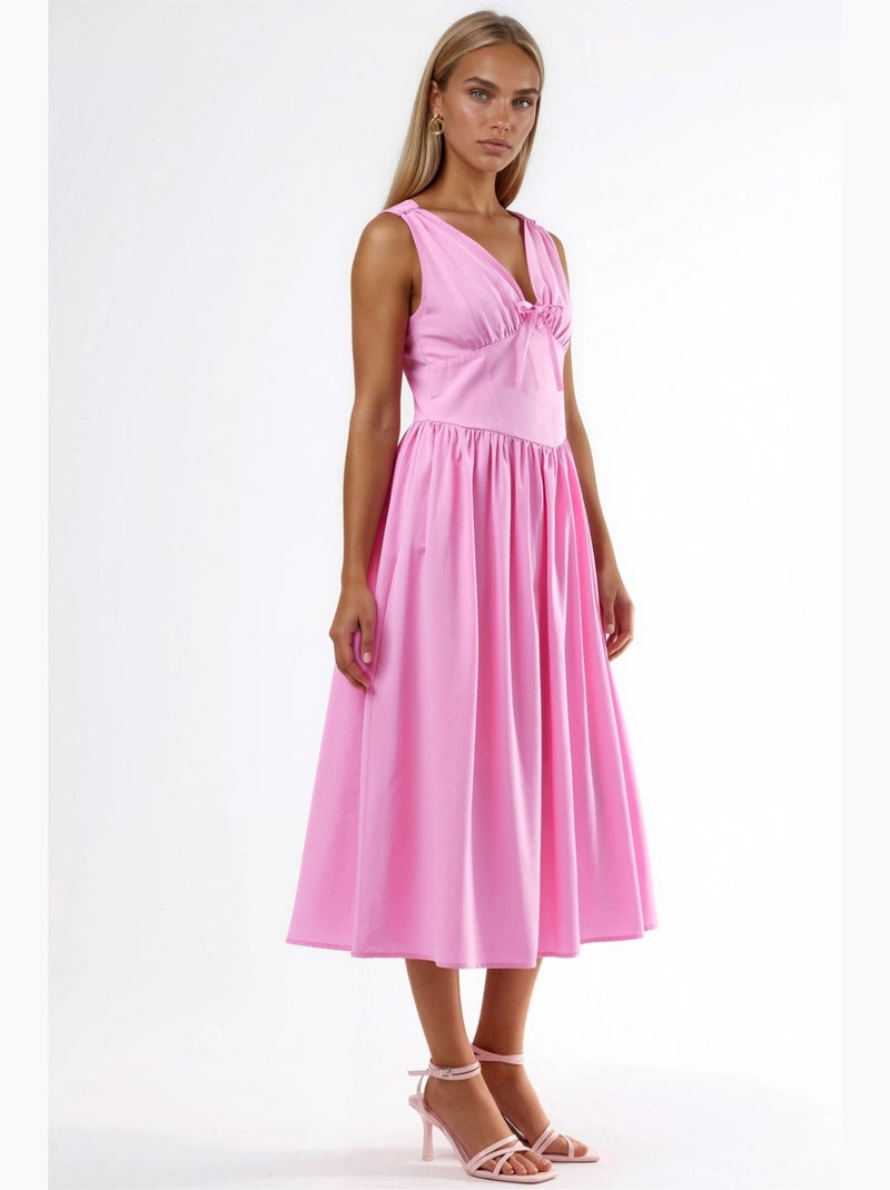 Robe midi à col en v et détail noué busem Rose pâle - Kiabi