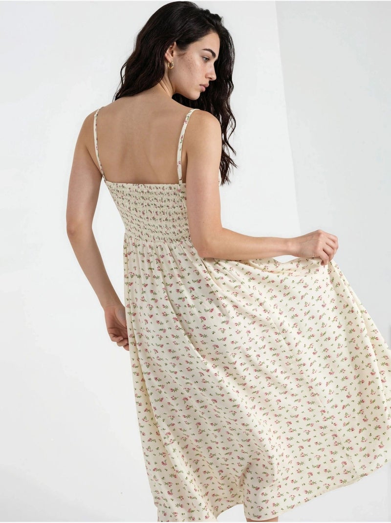 Robe midi à col en v fleurie hiccup Beige - Kiabi