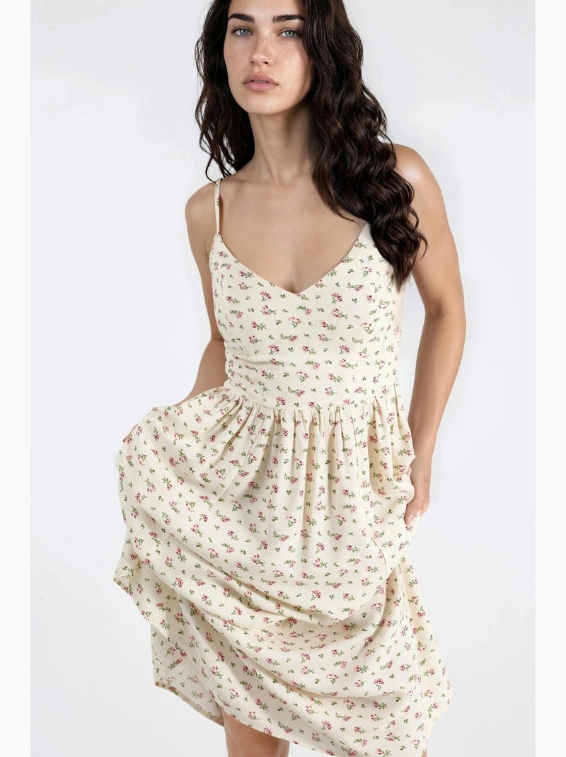 Robe midi à col en v fleurie hiccup Beige - Kiabi