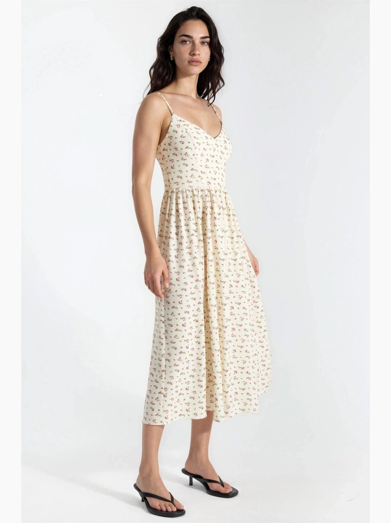 Robe midi à col en v fleurie hiccup Beige - Kiabi