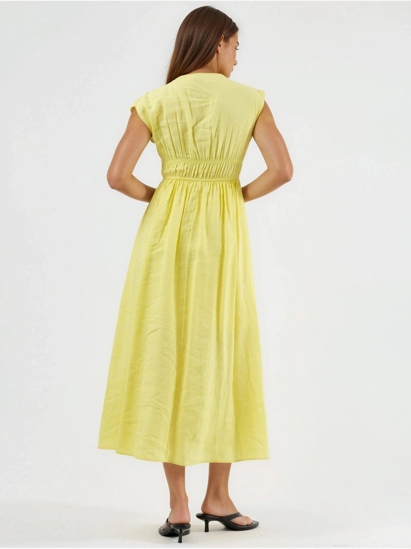 Robe midi à col v avec détail nœud busem Jaune citron - Kiabi