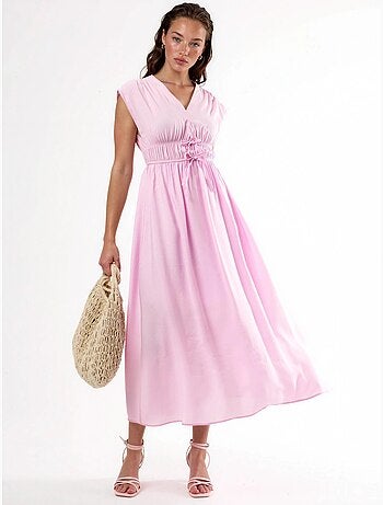 Robe midi à col v avec détail nœud busem