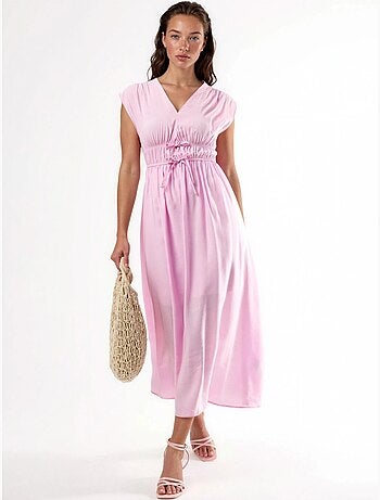 Robe midi à col v avec détail nœud busem
