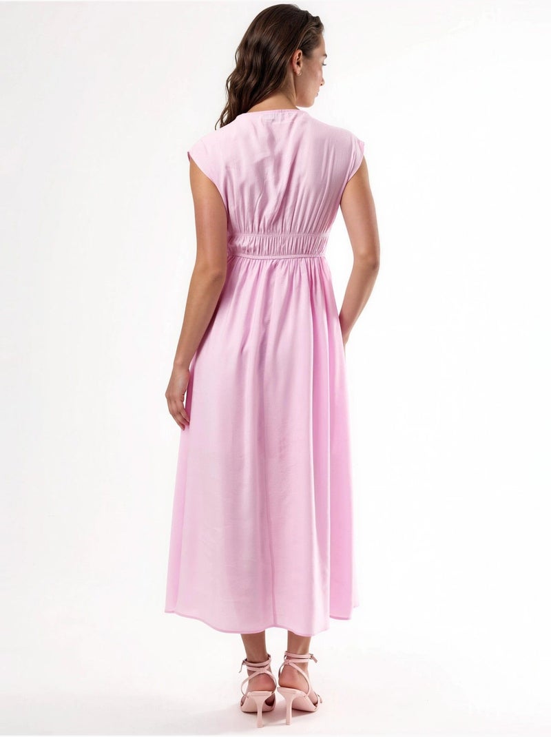 Robe midi à col v avec détail nœud busem Rose pâle - Kiabi