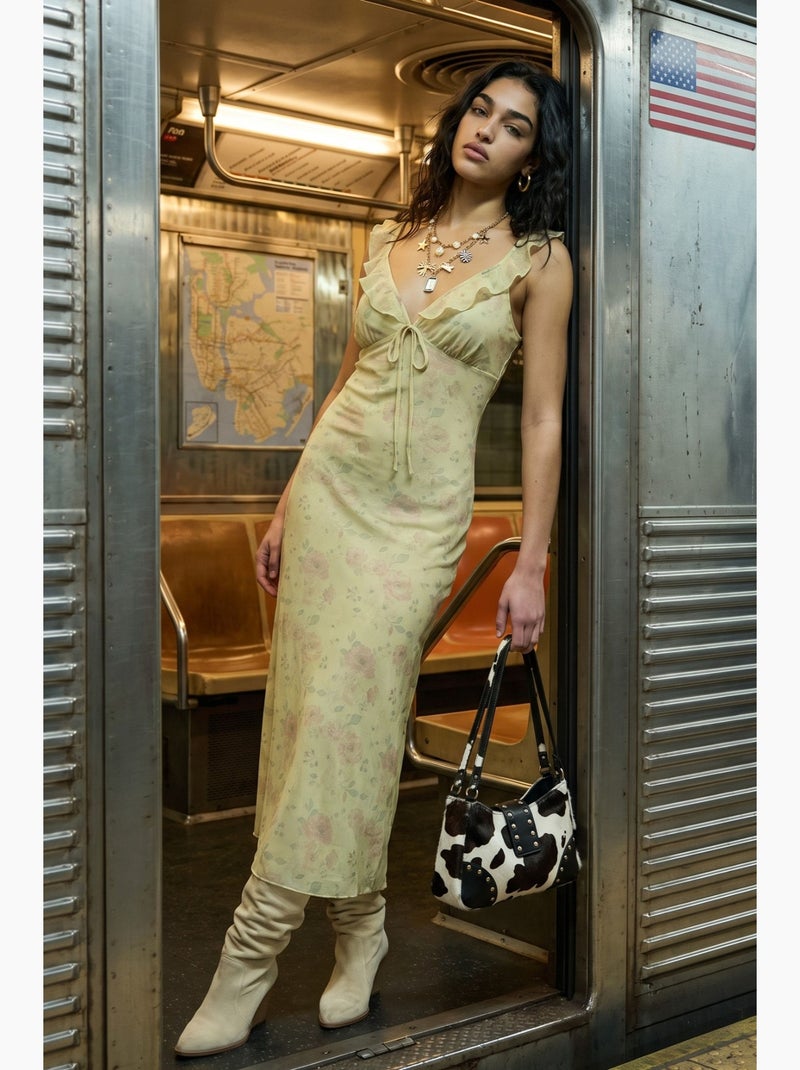 Robe midi à col v fleuri hiccup Crème - Kiabi