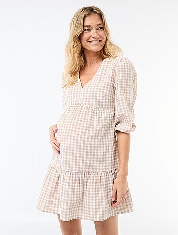 Robe midi à étage à carreaux