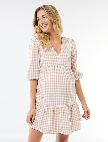 Robe midi à étage à carreaux