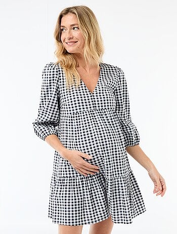 Robe midi à étage à carreaux