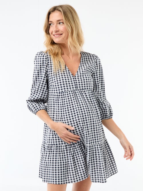 Robe midi à étage à carreaux - Kiabi