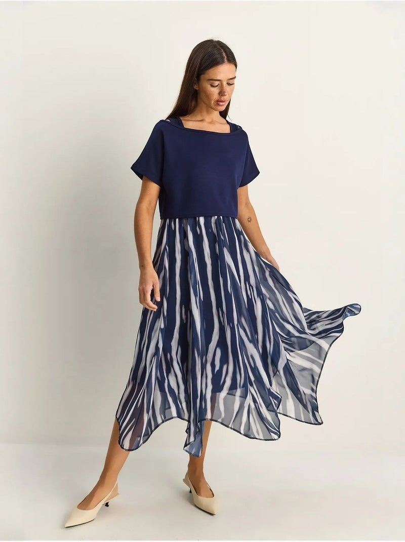 Robe midi à imprimé abstrait et col bateau lucci Bleu marine - Kiabi