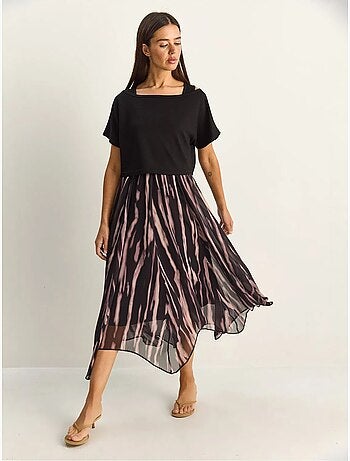 Robe midi à imprimé abstrait et col bateau lucci