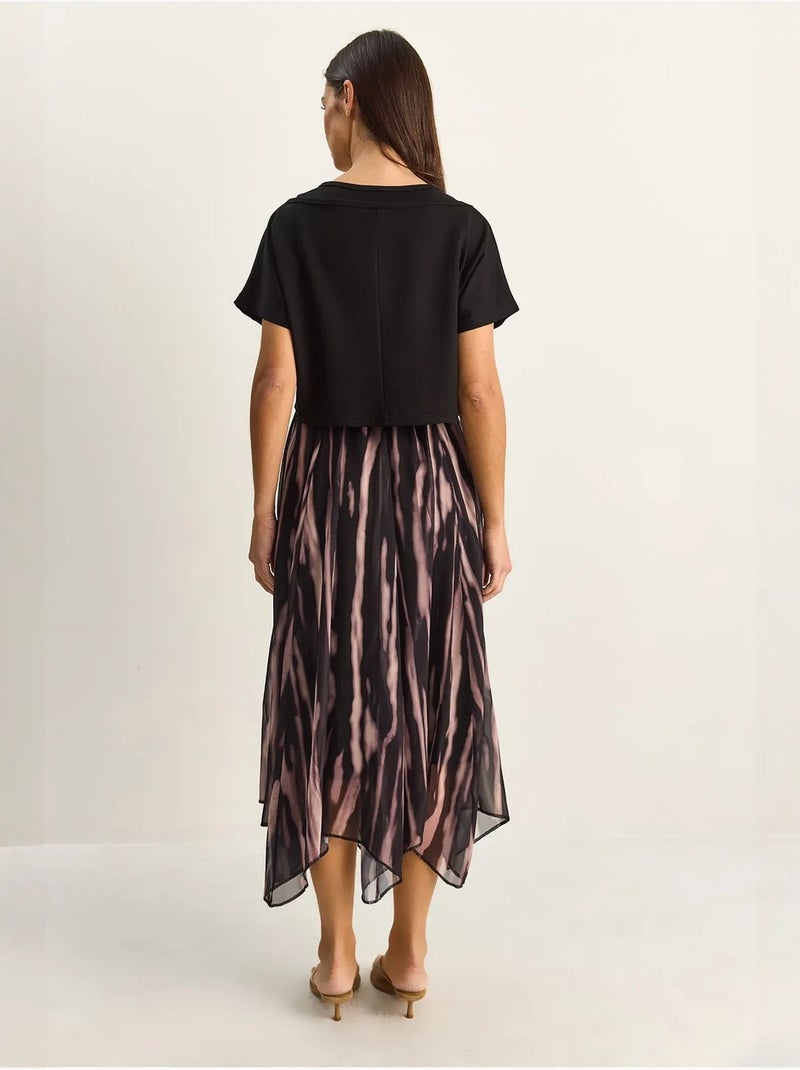Robe midi à imprimé abstrait et col bateau lucci Noir - Kiabi