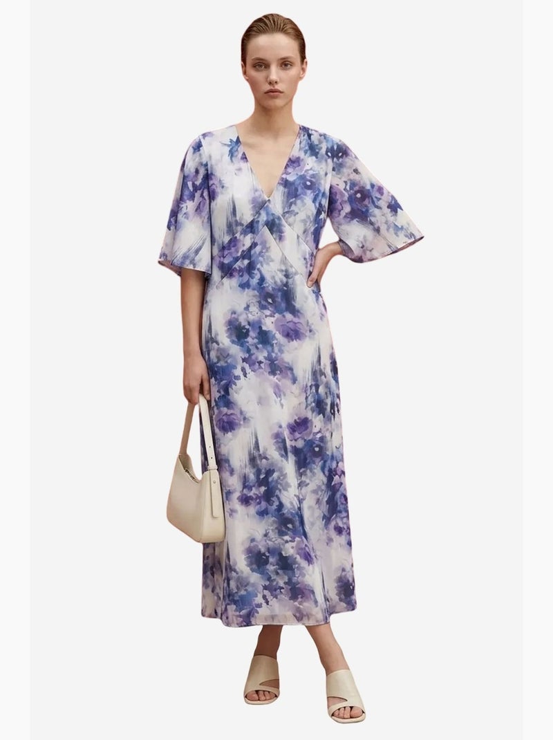 Robe midi à imprimé abstrait my fashion Blanc Bleu - Kiabi