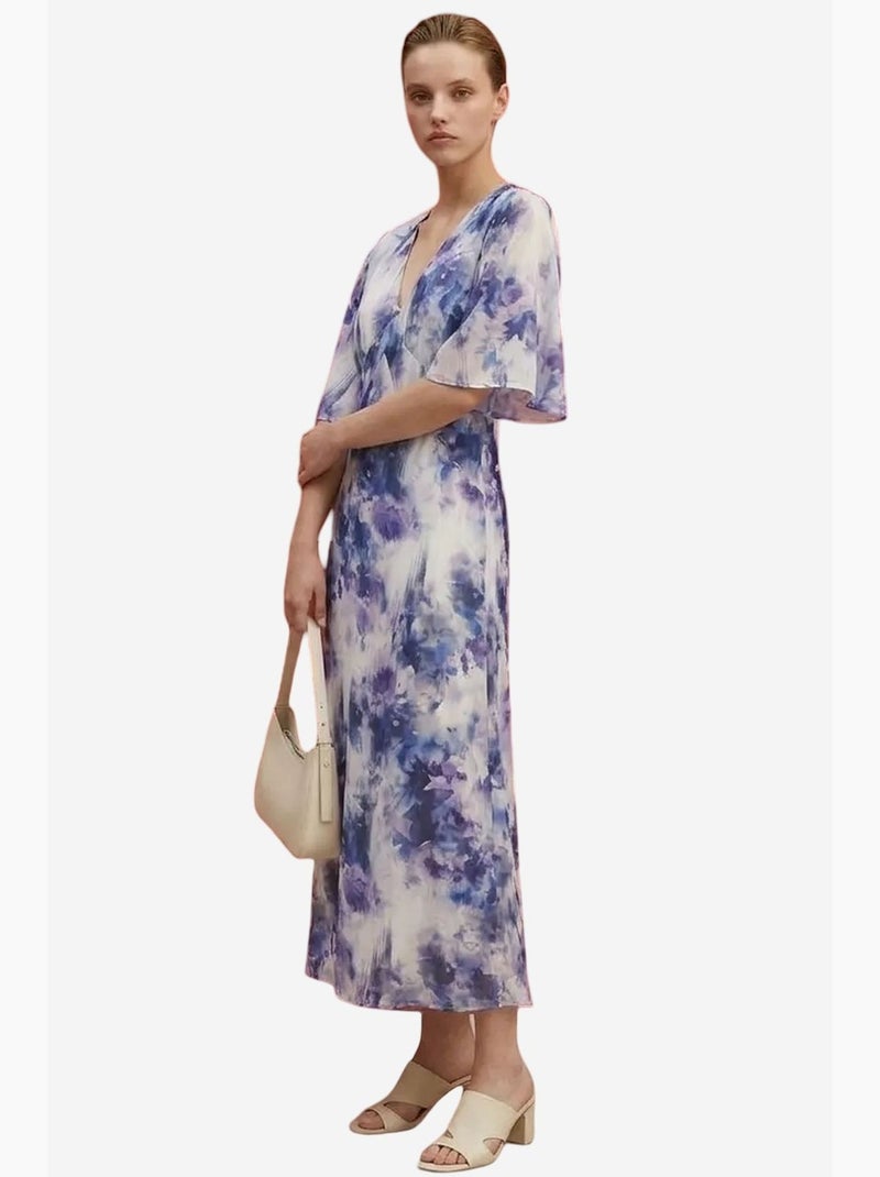 Robe midi à imprimé abstrait my fashion Blanc Bleu - Kiabi