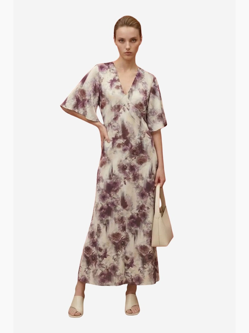 Robe midi à imprimé abstrait my fashion Blanc Violet - Kiabi