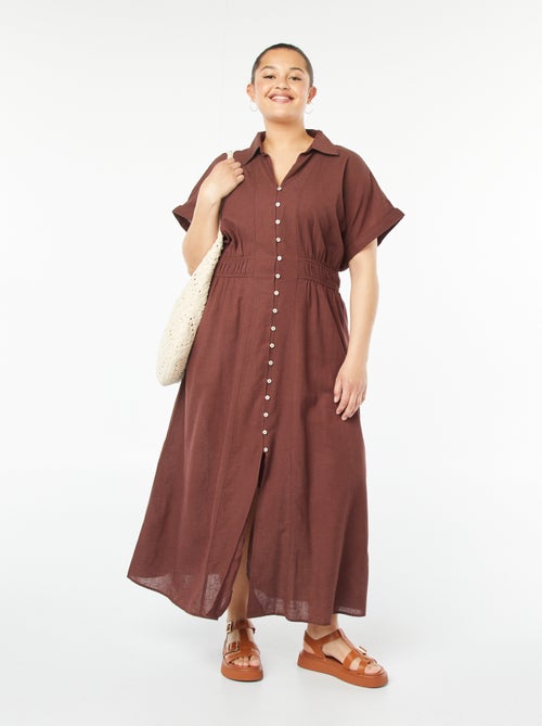 Robe midi à manches courtes avec col chemise - Kiabi