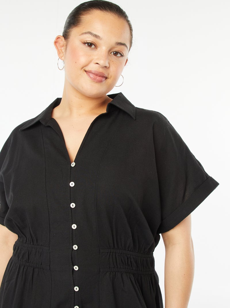 Robe midi à manches courtes avec col chemise Noir - Kiabi
