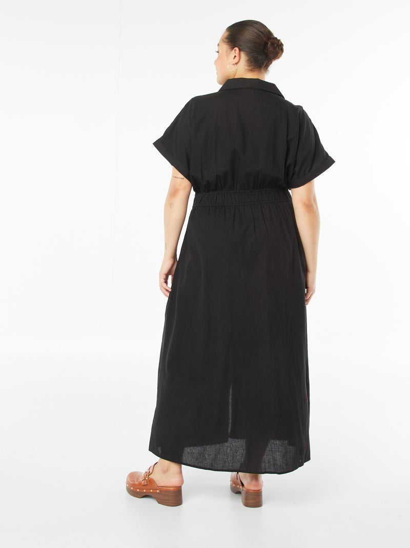 Robe midi à manches courtes avec col chemise Noir - Kiabi