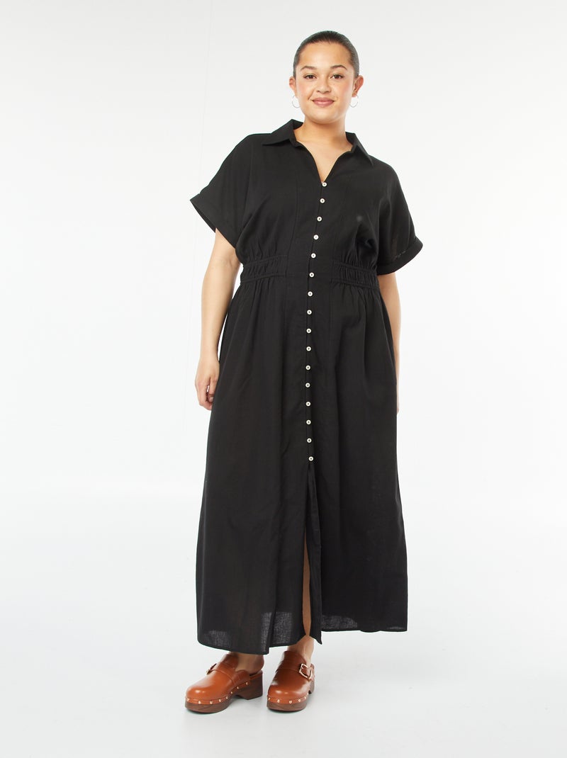 Robe midi à manches courtes avec col chemise Noir - Kiabi