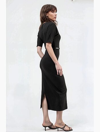 Robe midi à manches courtes et ceinture busem