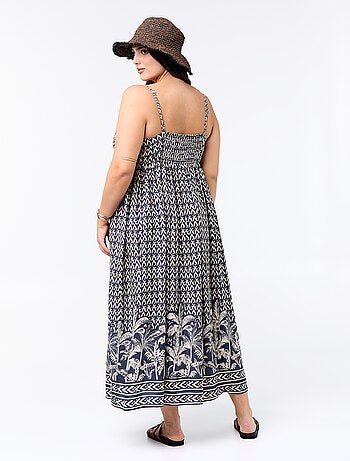 Robe midi à motif avec fines bretelles réglables