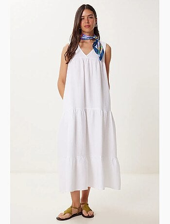 Robe midi à volants et col en v istanbul