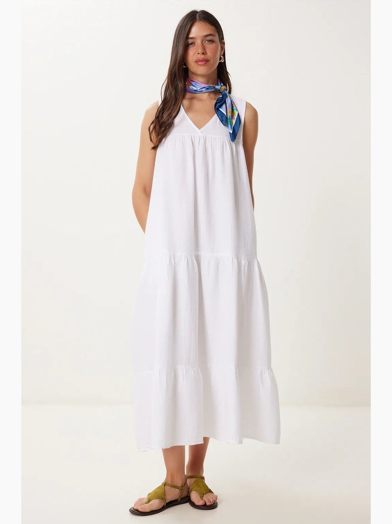 Robe midi à volants et col en v istanbul Ivoire - Kiabi