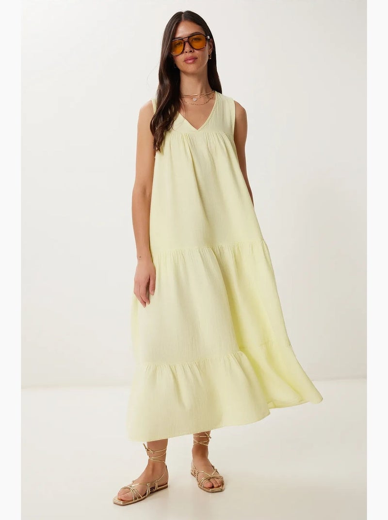 Robe midi à volants et col en v istanbul Jaune citron - Kiabi